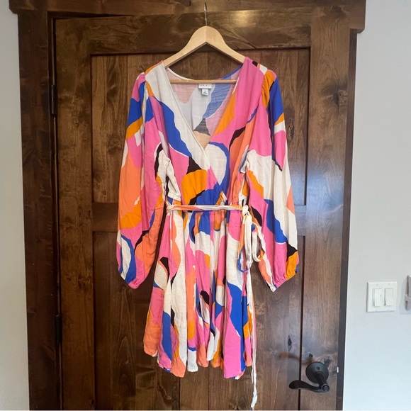 Woman’s XXL dress. Balloon sleeves, v-neck, tie waist. Pink, blue, and orange! - Picture 5 of 11